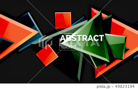 Glossy mosaic style geometric shapes - squares and triangles on black Glossy mosaic style geometric shapes - squares and triangles on black 49823194