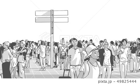 Crowded city train station with tourists Crowded city train station with tourists 49825444