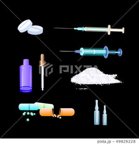 Set of medical stuff isolated on the black background Set of medical stuff isolated on the black background 49826228