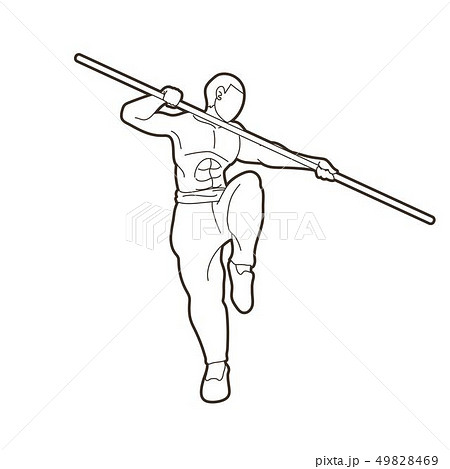 Man with quarterstaff action, Kung Fu pose graphic Man with quarterstaff action, Kung Fu pose graphic 49828469