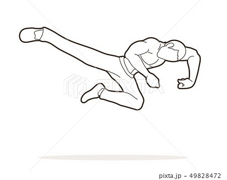 Kung fu action jump kick graphic vector. 49828472