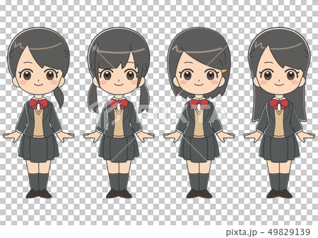 学生 女子一覧 ブレザー前開きのイラスト素材