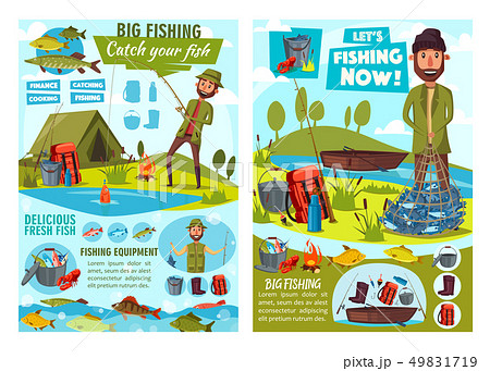 Fisherman, fishing rod and fish, boat and tackle Fisherman, fishing rod and fish, boat and tackle 49831719