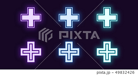Neon icon set of Medical Cross. Glowing sign Neon icon set of Medical Cross. Glowing sign 49832426