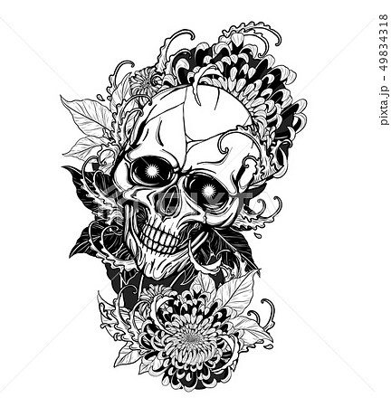 Skull With Roses Tattoo By Hand Drawing のイラスト素材