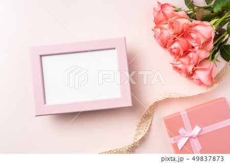 top view rose on pink for mothers , valentines day top view rose on pink for mothers , valentines day 49837873