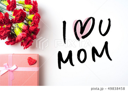 top view of carnation on white for mothers day top view of carnation on white for mothers day 49838458