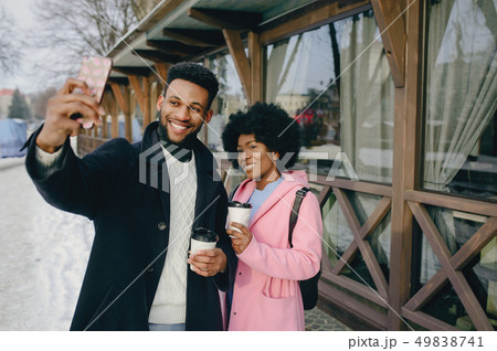 Black couple in a city 49838741