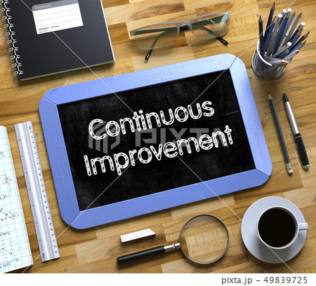 Continuous Improvement - Text on Small Chalkboard. 3D Rendering. 49839725
