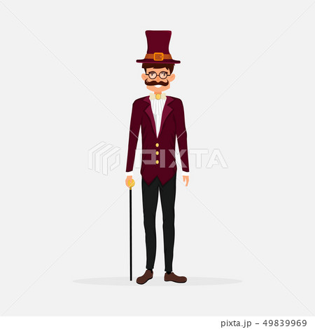 Elegant Gentleman In Top Hat Holding A Stick のイラスト素材