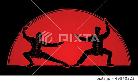 Men pose ready to fight Kung Fu action vector 49840223