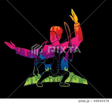 Kung Fu, Wushu with swords pose graphic vector. 49840476