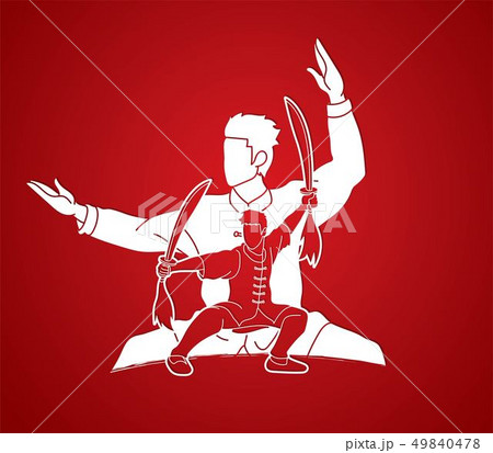 Kung Fu, Wushu with swords pose graphic vector. 49840478