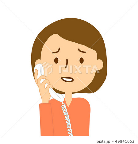 固定電話左で電話困り顔大人女性のイラスト素材