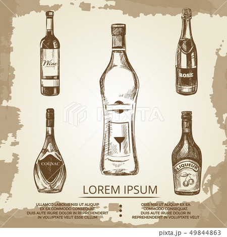 Vintage grunge poster with hand drawn alcohol drinks 49844863