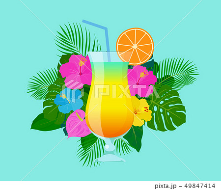 トロピカルジュースと植物のイラスト素材