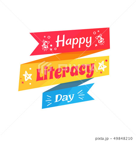 Happy Literacy Day Inscription Written on Ribbon 49848210