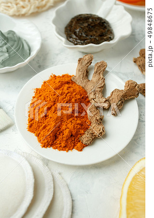 close up of body care cosmetic products with close up of body care cosmetic products with 49848675