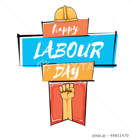 Happy labour day vector label with strong orange fist isolated on white background. vector happy Happy labour day vector label with strong orange fist isolated on white background. vector happy 49851470