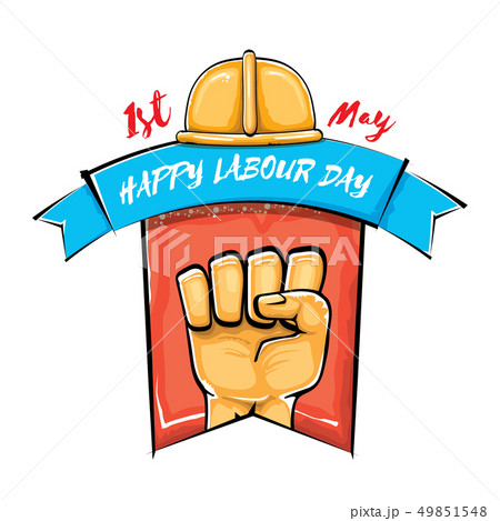 Happy labour day vector label with strong orange fist isolated on white background. vector happy 49851548