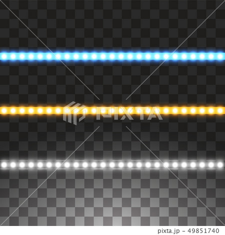 Shining led vector stripes, neon illumination on transparent background, set of yellow, white, blue 49851740