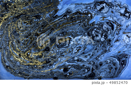 Blue marbling pattern. Golden marble liquid texture. 49852470