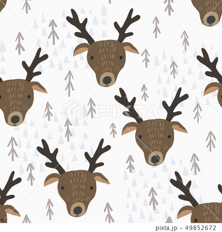 Cute cartoon pattern with deers and trees 49852672