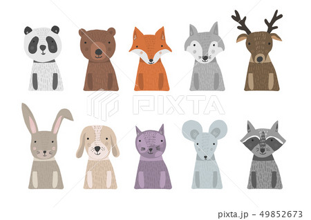 Set of cute cartoon hand drawn animals with body Set of cute cartoon hand drawn animals with body 49852673