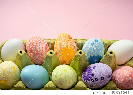 Easter eggs on a beautiful pink background 49854041