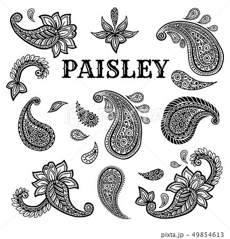 Paisley Motifs Ink Pen Illustrations Set Stock Illustration