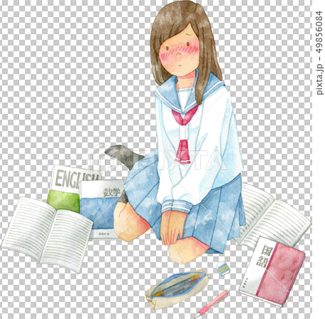 勉強が手につかない恋煩いの女子学生 勉強が手につかない恋煩いの女子学生 49856084