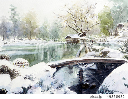 日本三名園,ほ一つ、金沢の兼六園 は雪吊りが有名なクールジャパンの雪景色です。 49856982