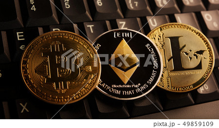 Bitcoin BTC, Ethereum ETH, Litecoin LTC coins over Bitcoin BTC, Ethereum ETH, Litecoin LTC coins over 49859109