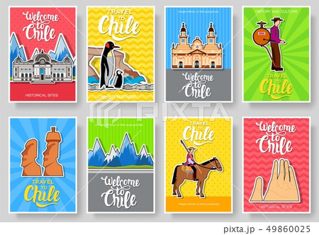 Chile vector brochure cards thin line set. Country travel template of flyear, magazines, posters 49860025