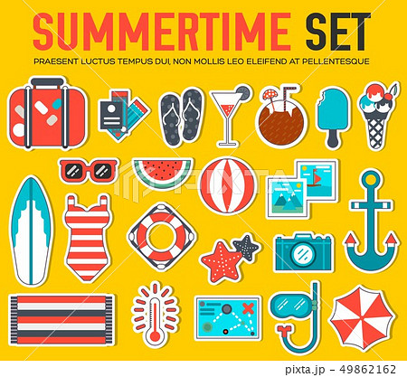 Summer vecetion time background vector concept set. Summertime illustrations set design in flat 49862162