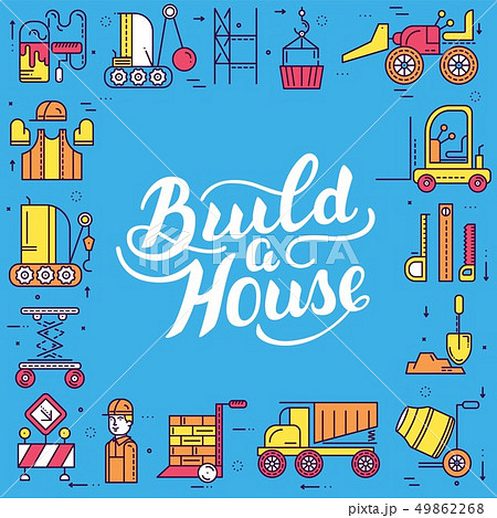 Builders doing labor job and working with heavy vehicles concept. Flat workers on construction site Builders doing labor job and working with heavy vehicles concept. Flat workers on construction site 49862268