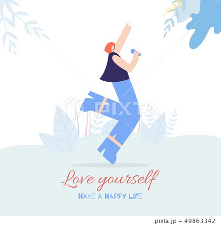 Happy Woman Singing Solo Motivation Text Flat Card 49863342