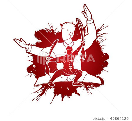 Kung Fu, Wushu with swords pose graphic vector. 49864126