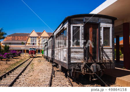 Vintage wooden train at Old Dalat Train Station 49864158