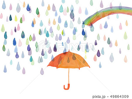 傘と雨と虹 水彩のイラスト素材