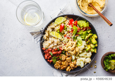 Vegetarian lunch. Brown rice with mushrooms 49864630