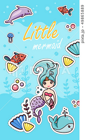 Little Mermaid Kawaii Sticker Cartoon Template 49865889