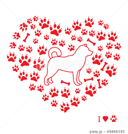 Shiba Inu silhouette on a background of dog tracks 49866595