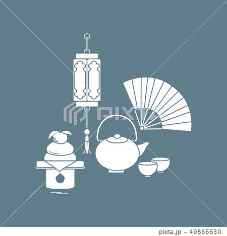 Chinese lantern, kettle, cups, fan, kagami mochi 49866630