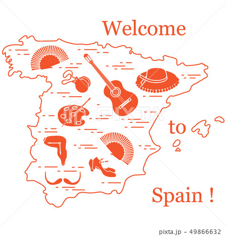 various symbols of Spain arranged in a circle various symbols of Spain arranged in a circle 49866632