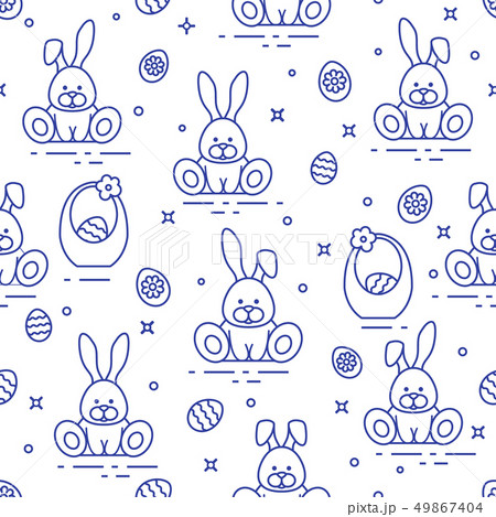 Pattern with Easter rabbits, eggs, baskets Pattern with Easter rabbits, eggs, baskets 49867404