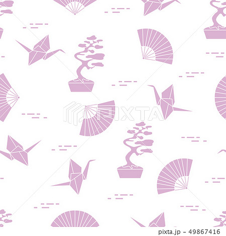 Pattern Bonsai trees, origami cranes, fans. 49867416