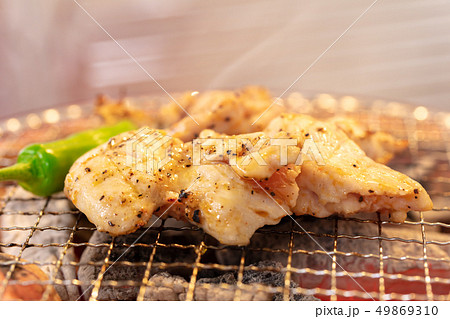 鳥肉の炭火焼き（炭焼き・網焼き・七輪・一人・宅飲み・バーベキュー・BBQ・焼肉 49869310