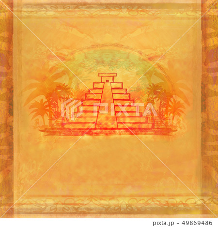 Mayan Pyramid, Chichen-Itza, Mexico - grunge Mayan Pyramid, Chichen-Itza, Mexico - grunge 49869486