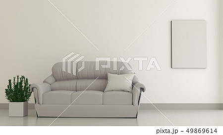 The interior has a sofa on empty white wall 49869614